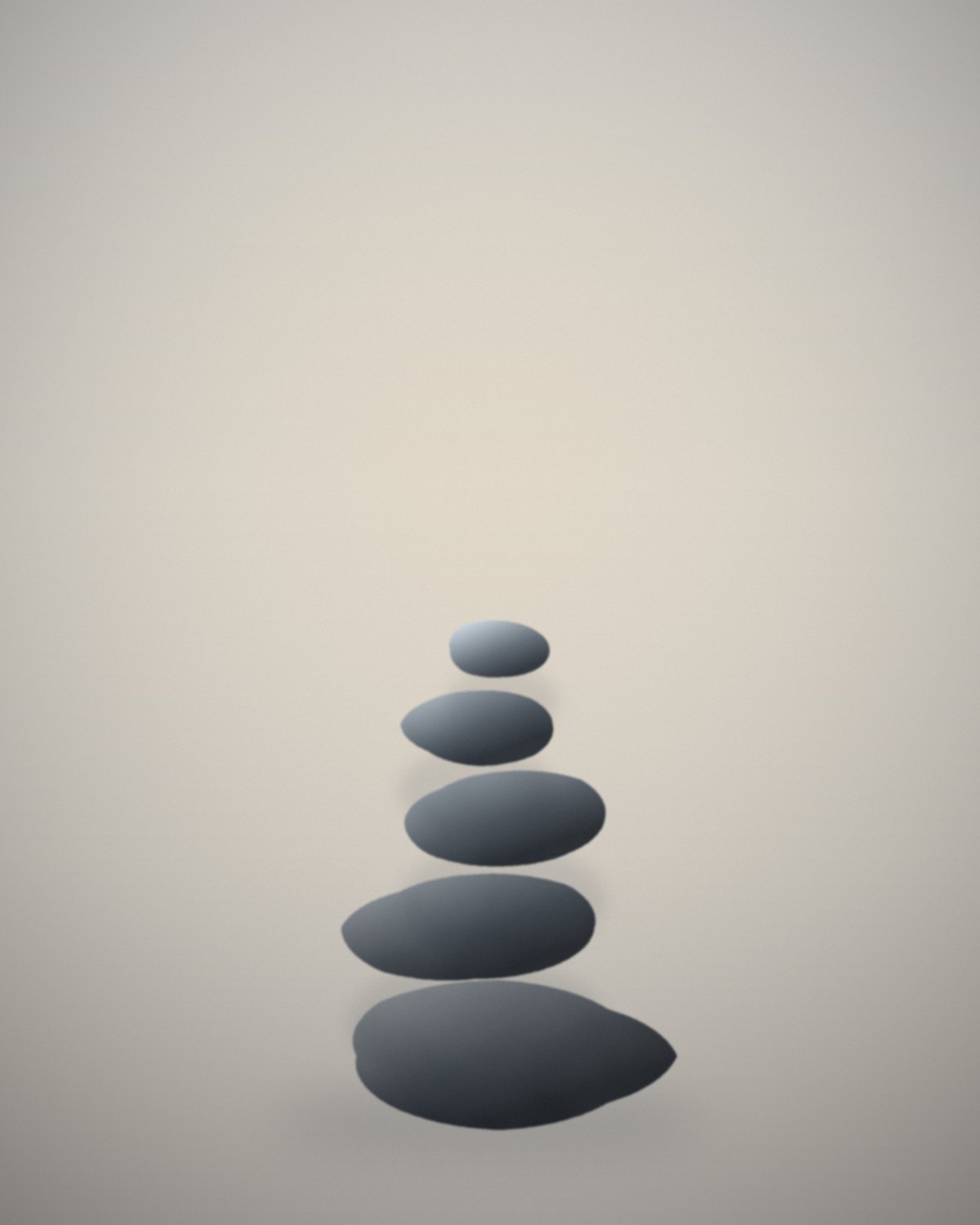 Five smooth river stones balanced in a quiet stack